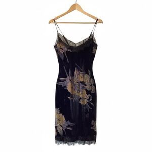 Y2K Grunge Whimsy Goth Black Velvet Burnout lace Slip Dress Formal Wear